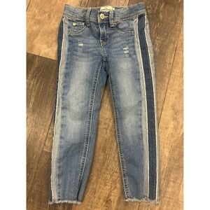 Jordache Kids Jeans Size 6 Blue Wash Denim Side Stripe Distressed Frayed Hem